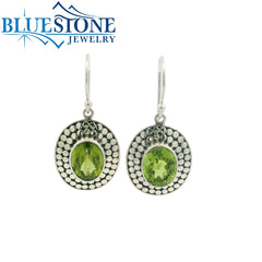 Sterling Silver Double Dot Wire Earrings with Two Oval Peridots
