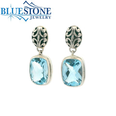 Sterling Silver Post Drop Earrings with Blue Topaz