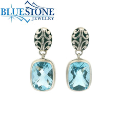 Sterling Silver Post Drop Earrings w/ Blue Topaz