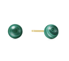Sterling Silver & 14K Gold Plated LAB Malachite Sphere Stud Earrings