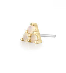 14K Yellow Gold Flat Back Single Stud Earring with Opals