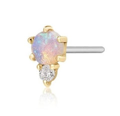 14K Yellow Gold Flat Back Earring with Diamond and Opal