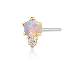 14K Yellow Gold Flat Back Earring with Diamond and Opal