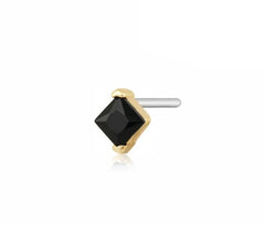 14 Karat Yellow Gold Flat Back Single Stud Earring with Black Spinel