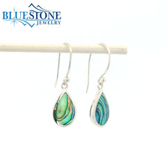 Sterling Silver Wire Earrings with Pear Cut Abalone