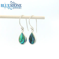 Sterling Silver Wire Earrings with Pear Cut Abalone