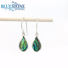 Sterling Silver Wire Earrings with Pear Cut Abalone