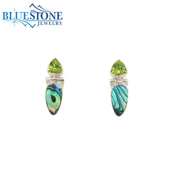 Sterling Silver Stud Earrings w/ Abalone & Peridot