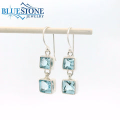 Sterling Silver Wire Earrings w/ Square Sky Blue Topazes