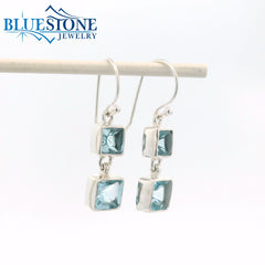 Sterling Silver Wire Earrings w/ Square Sky Blue Topazes
