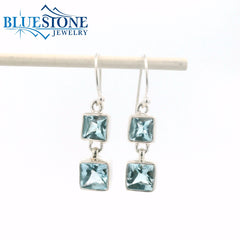 Sterling Silver Wire Earrings w/ Square Sky Blue Topazes