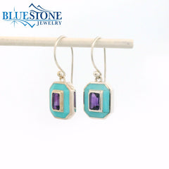 Sterling Silver Wire Earrings w/ Turquoise and Amethyst
