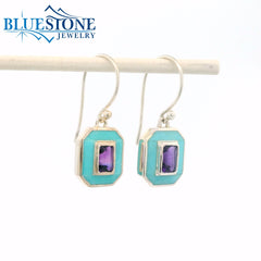 Sterling Silver Wire Earrings w/ Turquoise and Amethyst