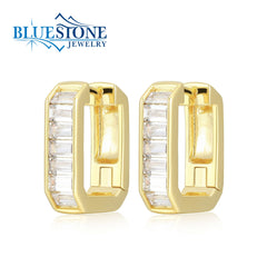 18K Gold Plated Huggy Earrings w/ Baguette CZs