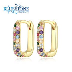 18K Gold Plated Huggy Hoop Earrings w/ Rainbow CZs