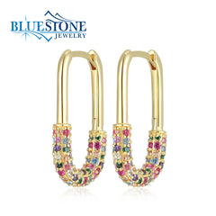 Gold Plated Huggy Earrings with Rainbow CZs