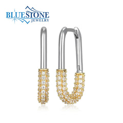 Two-Tone Rectangular Hoop Earrings with Pave CZs