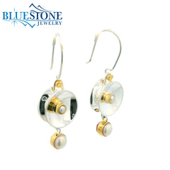 Silver & Gold Reversible Earrings with Garnets and Pearls