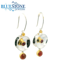 Silver & Gold Reversible Earrings with Garnets and Pearls
