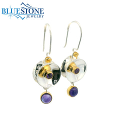 Silver & Gold Reversible Earrings with Amethysts and Topaz
