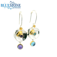 Silver & Gold Reversible Earrings with Amethysts and Topaz