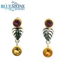 Silver & Gold Earrings with Citrines & Garnets