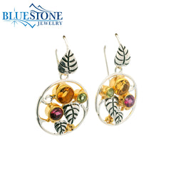 Silver & Gold Earrings with Citrines, Garnets & Peridot