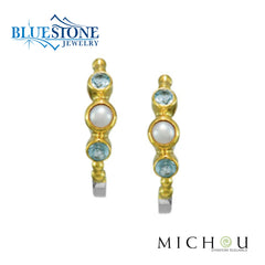 Silver & Gold Hoops Earrings with Pearls and Topaz