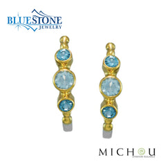 Silver & Gold Hoops Earrings with Topaz