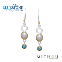 Silver & Gold Earrings with Pearls and Topaz