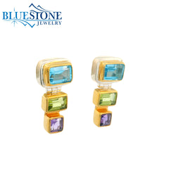 Silver & Gold Earrings with Topaz, Peridot and Amethyst