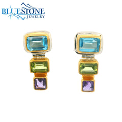 Silver & Gold Earrings with Topaz, Peridot and Amethyst