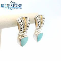 Silver & Gold Earrings with Amazonite