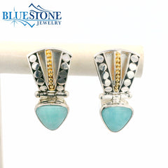 Silver & Gold Earrings with Amazonite