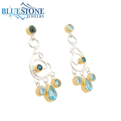 Silver & Gold Earrings with Topazes and Tanzanites