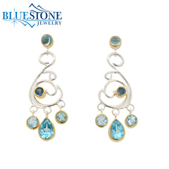 Silver & Gold Earrings with Topazes and Tanzanites
