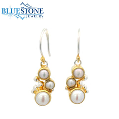 Silver & Gold Earrings with Pearls