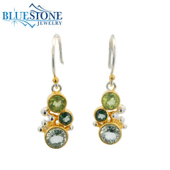Silver & Gold Earrings with Green Amethyst, Peridot and Topaz