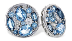 14KWG Blue Topazes & Diamond Cluster Stud Earrings