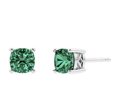 Sterling Silver Created Emerald Stud Earrings