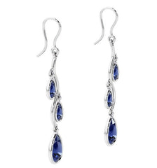Sterling Silver Wire Earrings w/ Created Sapphires - 2"