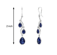 Sterling Silver Wire Earrings w/ Created Sapphires - 2"