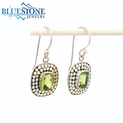 Sterling Silver Double Dot Wire Earrings w/ Peridot