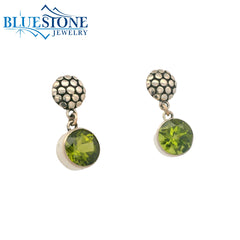 Sterling Silver Dot Post Drop Earrings w/ Peridot