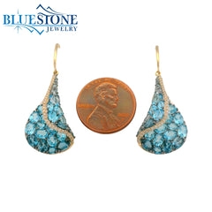 14KY Gold Earrings w/ Sky, London & Swiss Blue Topaz & Diamonds