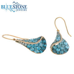 14KY Gold Earrings w/ Sky, London & Swiss Blue Topaz & Diamonds