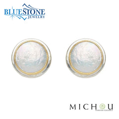Two-Tone Stud Post Earrings w/ White Pearls