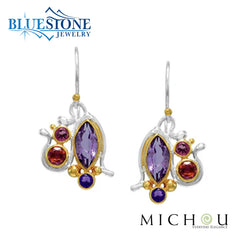 Two-Tone Wire Earrings w/ Rhodolite Garnets & Ameythsits