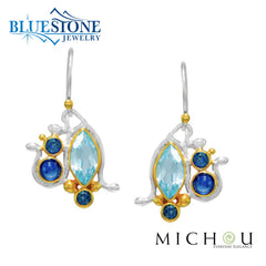 Two-Tone Wire Earrings w/ Kyanite & Various Blue Topazes