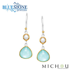 Silver & Gold Earrings with Amazonite, Mother of Pearl and Pearls